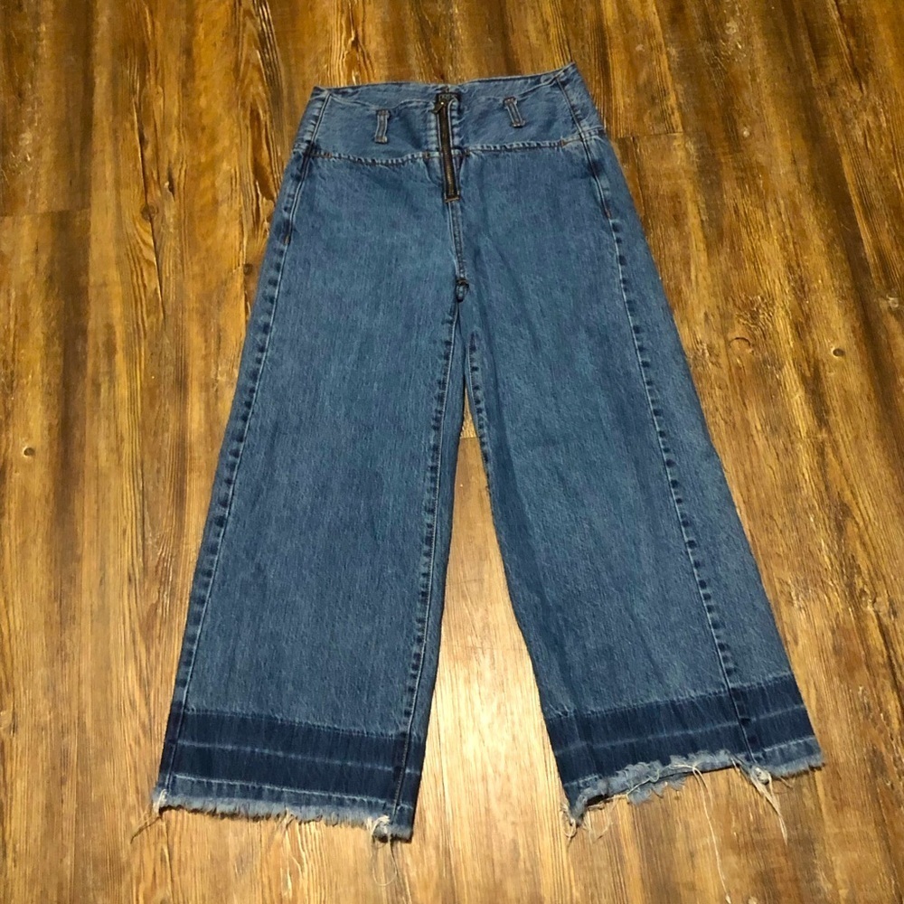 PRPS Caprice Cropped Boyfriend Tapered Pant Women's 24 Frayed Hem Wide Leg Denim